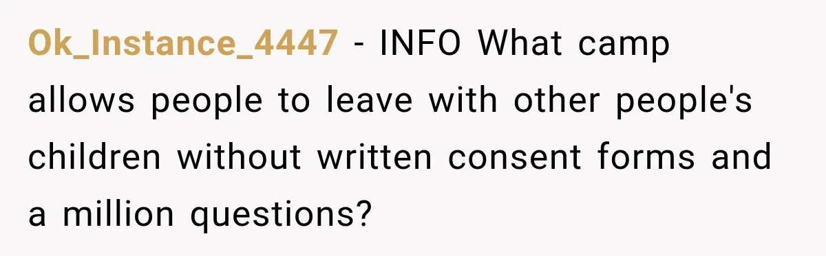 Ok_Instance_4447 − INFO What camp allows people to leave with other people's children without written consent forms and a million questions?