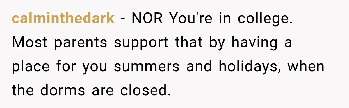Mom Boxed Up Her Daughter’s Belongings, Then Called Her Dramatic For Feeling Replaced calminthedark − NOR You're in college. Most parents support that by having a place for you summers and holidays, when the dorms are closed.