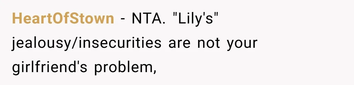 She Said His Girlfriend’s Body “Couldn’t Pull Off” That Dress, He Refused to Stay Quiet HeartOfStown − NTA. "Lily's" jealousy/insecurities are not your girlfriend's problem,