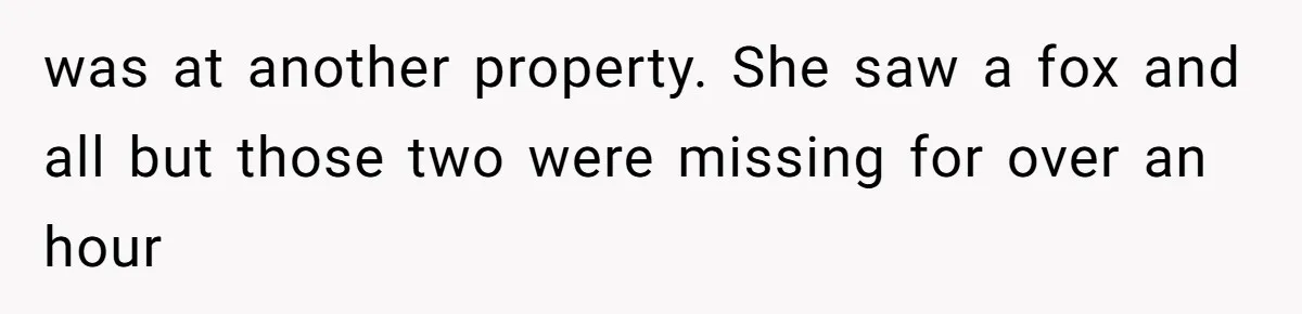 Mom Kept Selling Her Eggs, Then She Emptied the Fridge Before Breakfast Without Asking was at another property. She saw a fox and all but those two were missing for over an hour
