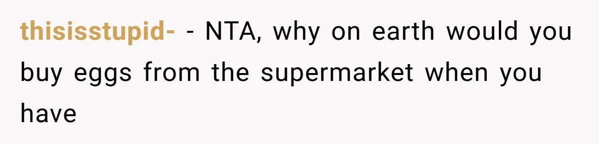 Mom Kept Selling Her Eggs, Then She Emptied the Fridge Before Breakfast Without Asking thisisstupid- − NTA, why on earth would you buy eggs from the supermarket when you have