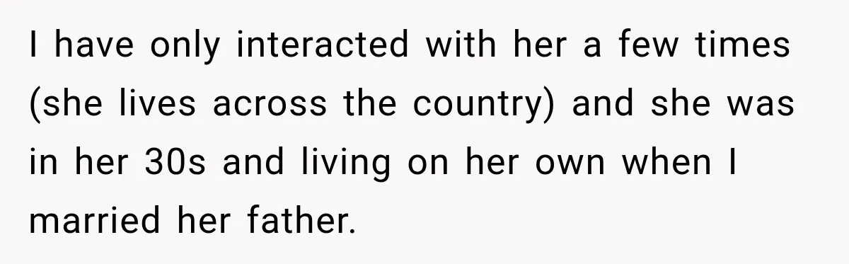 Stepdaughter Returned After 17 Years, Then Began Calling 12 Times A Day I have only interacted with her a few times (she lives across the country) and she was in her 30s and living on her own when I married her father.