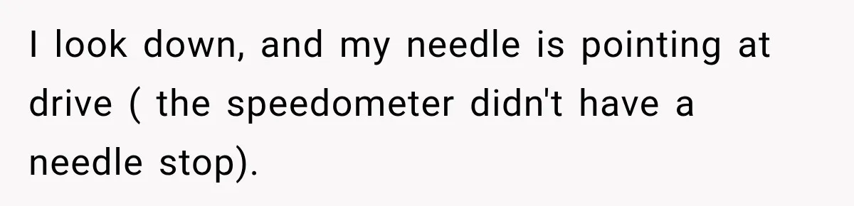 Driver’s Honest Answer About Buying Tampons Leaves Police Officer Speechless I look down, and my needle is pointing at drive ( the speedometer didn't have a needle stop).