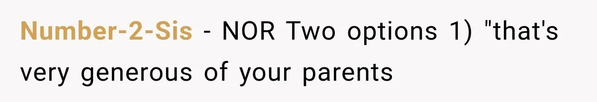 Number-2-Sis − NOR Two options 1) "that's very generous of your parents