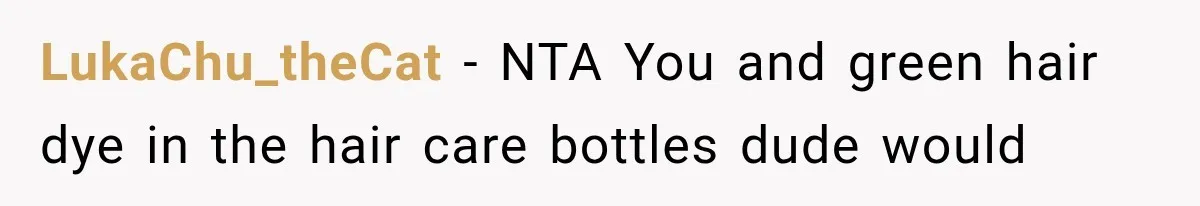 LukaChu_theCat − NTA You and green hair dye in the hair care bottles dude would