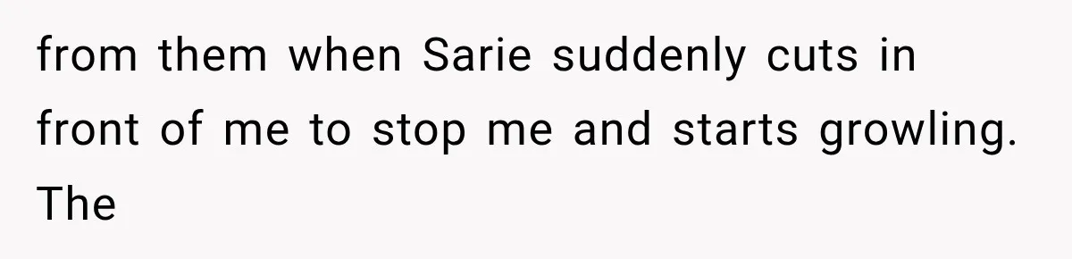 from them when Sarie suddenly cuts in front of me to stop me and starts growling. The