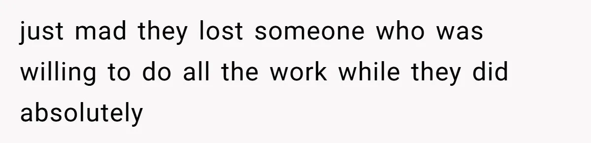 just mad they lost someone who was willing to do all the work while they did absolutely