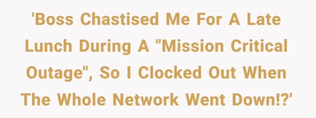 Boss Demanded He Never Miss His Lunch Window, So He Walked Away During a Network Meltdown 'Boss chastised me for a late lunch during a "mission critical outage", so I clocked out when the whole network went down!?'