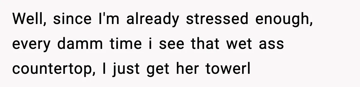 Woman Gets Petty Revenge On Sister’s Boyfriend By Drying His Mess With Her Towel Well, since I'm already stressed enough, every damm time i see that wet ass countertop, I just get her towerl
