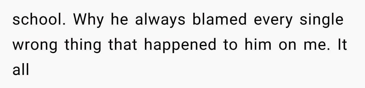 school. Why he always blamed every single wrong thing that happened to him on me. It all