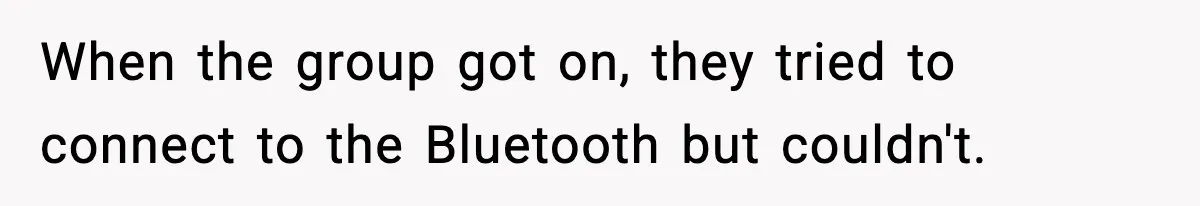 When the group got on, they tried to connect to the Bluetooth but couldn't.