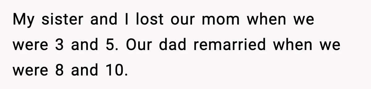 Groom Refuses to Beg Dad's Wife to Attend Wedding, Dad Boycotts Instead My sister and I lost our mom when we were 3 and 5. Our dad remarried when we were 8 and 10.