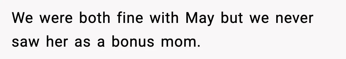 Groom Refuses to Beg Dad's Wife to Attend Wedding, Dad Boycotts Instead We were both fine with May but we never saw her as a bonus mom.