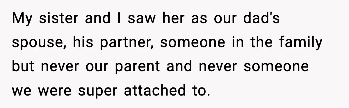 Groom Refuses to Beg Dad's Wife to Attend Wedding, Dad Boycotts Instead My sister and I saw her as our dad's spouse, his partner, someone in the family but never our parent and never someone we were super attached to.