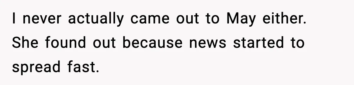 Groom Refuses to Beg Dad's Wife to Attend Wedding, Dad Boycotts Instead I never actually came out to May either. She found out because news started to spread fast.