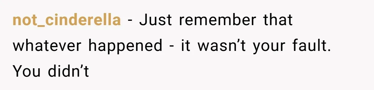 not_cinderella − Just remember that whatever happened - it wasn’t your fault. You didn’t