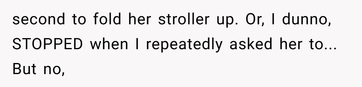 Mother Forces Her Stroller Past a Wheelchair User, Then Breaks a $55,000 Mobility Device second to fold her stroller up. Or, I dunno, STOPPED when I repeatedly asked her to... But no,