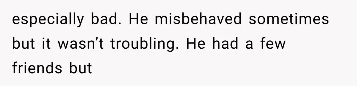 especially bad. He misbehaved sometimes but it wasn’t troubling. He had a few friends but