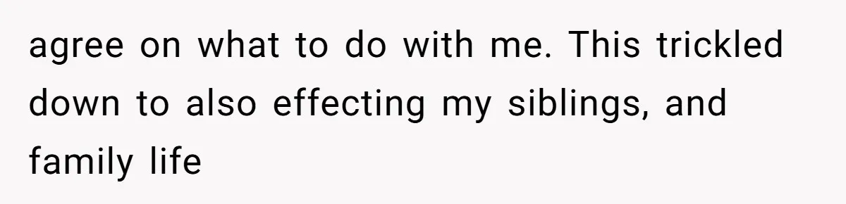 agree on what to do with me. This trickled down to also effecting my siblings, and family life