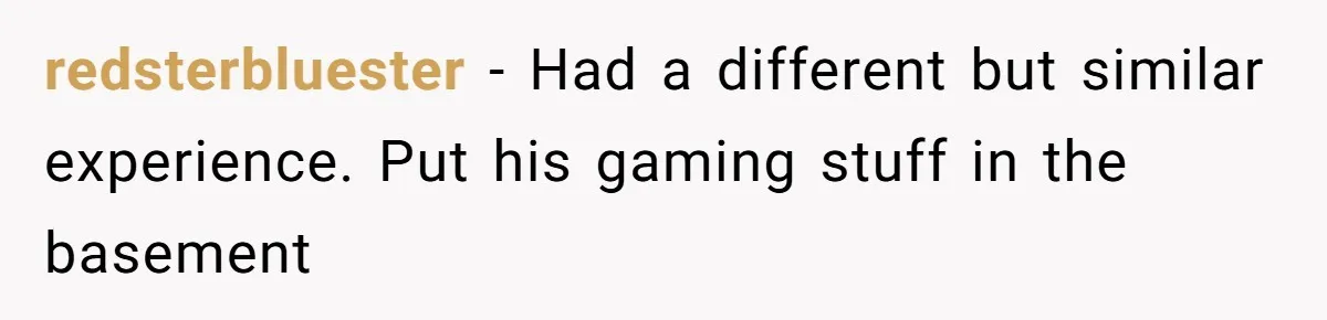 redsterbluester − Had a different but similar experience. Put his gaming stuff in the basement