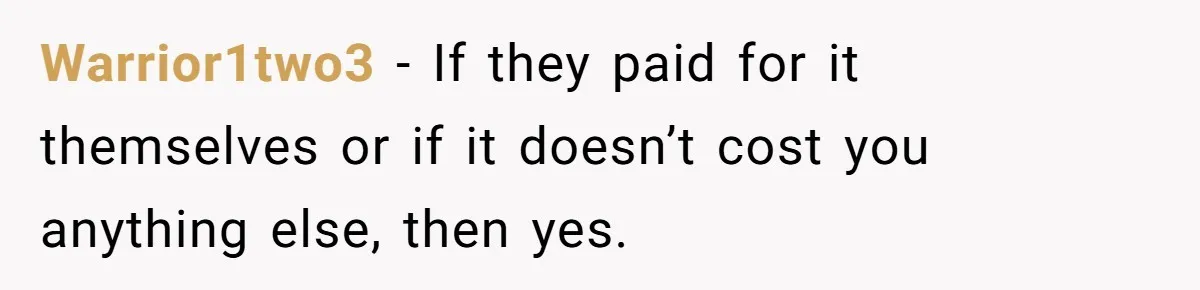 Bride Makes Allergy Accommodations for Guest, Then Discovers She Secretly Changed the Catering Plan Warrior1two3 − If they paid for it themselves or if it doesn’t cost you anything else, then yes.