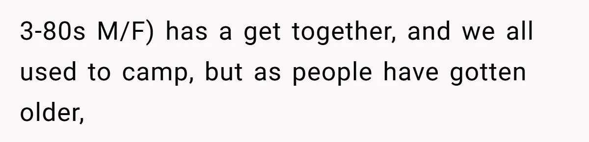 3-80s M/F) has a get together, and we all used to camp, but as people have gotten older,