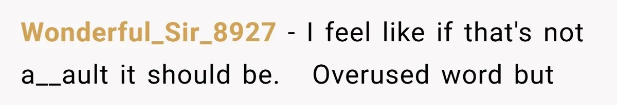 Wonderful_Sir_8927 − I feel like if that's not a__ault it should be.   Overused word but