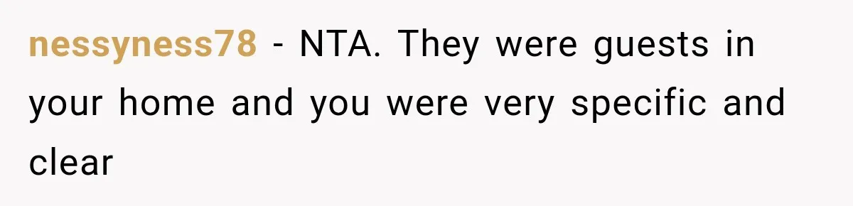 nessyness78 − NTA. They were guests in your home and you were very specific and clear