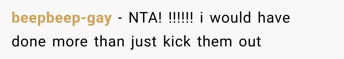 beepbeep-gay − NTA! !!!!!! i would have done more than just kick them out
