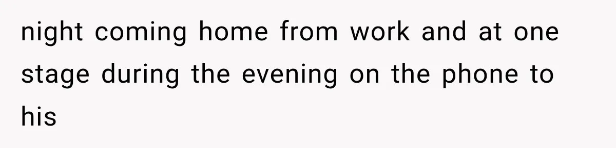 night coming home from work and at one stage during the evening on the phone to his