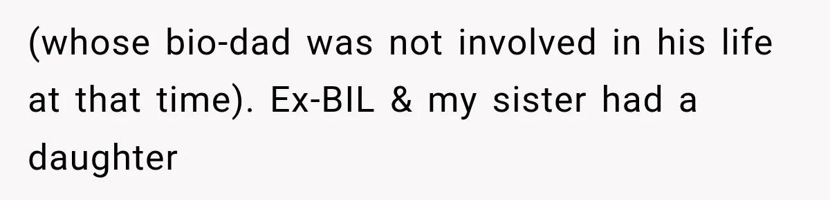 (whose bio-dad was not involved in his life at that time). Ex-BIL & my sister had a daughter
