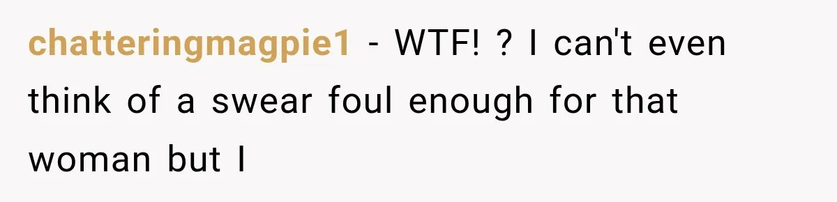 chatteringmagpie1 − WTF! ? I can't even think of a swear foul enough for that woman but I