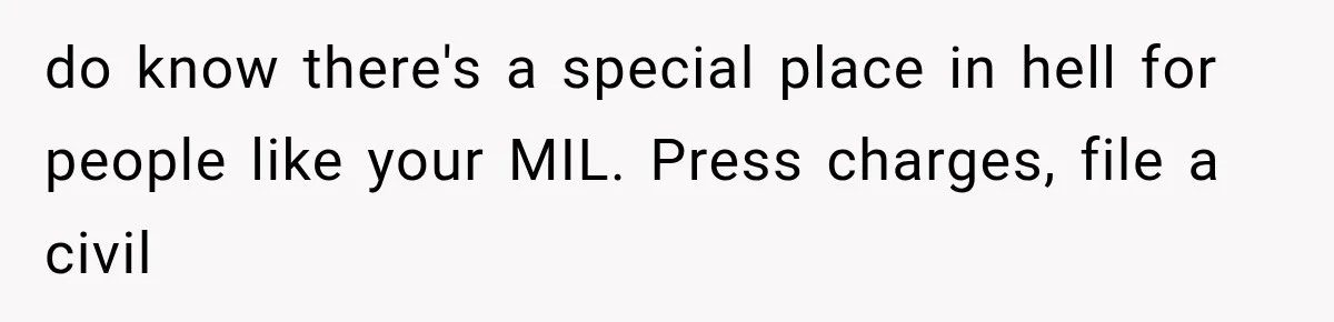 do know there's a special place in hell for people like your MIL. Press charges, file a civil