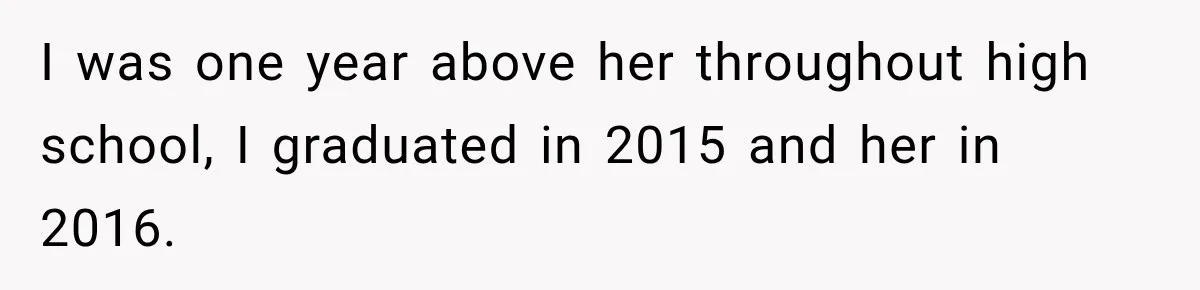 I was one year above her throughout high school, I graduated in 2015 and her in 2016.