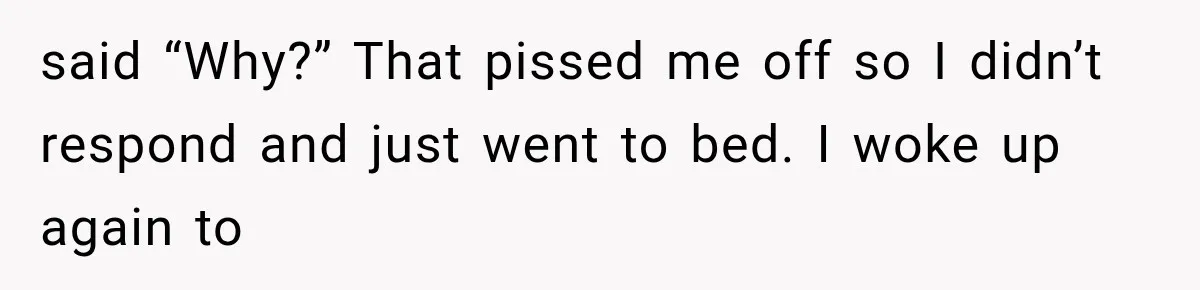 said “Why?” That pissed me off so I didn’t respond and just went to bed. I woke up again to