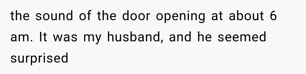 the sound of the door opening at about 6 am. It was my husband, and he seemed surprised