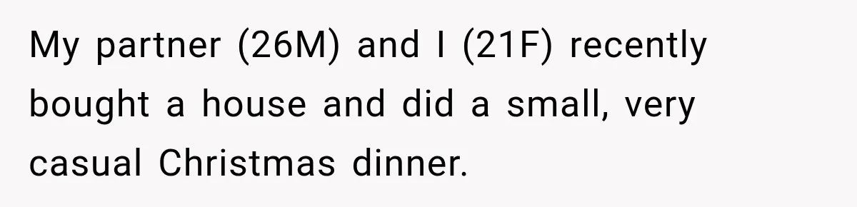 My partner (26M) and I (21F) recently bought a house and did a small, very casual Christmas dinner.