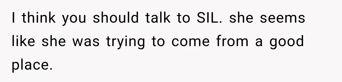 I think you should talk to SIL. she seems like she was trying to come from a good place.