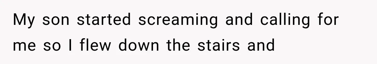 My son started screaming and calling for me so I flew down the stairs and