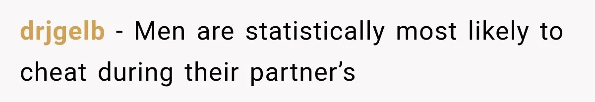 drjgelb − Men are statistically most likely to cheat during their partner’s