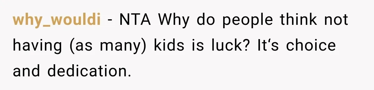 why_wouldi − NTA Why do people think not having (as many) kids is luck? It‘s choice and dedication.
