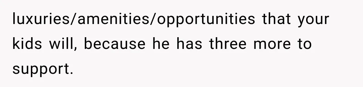 luxuries/amenities/opportunities that your kids will, because he has three more to support.
