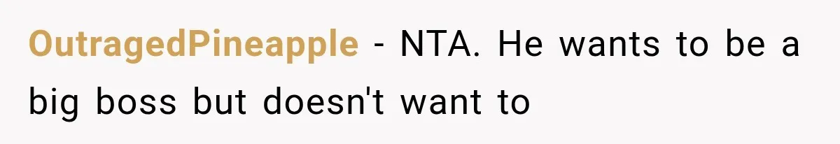OutragedPineapple − NTA. He wants to be a big boss but doesn't want to