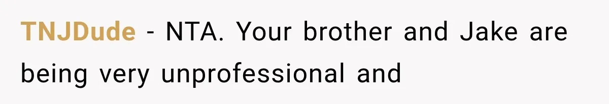 TNJDude − NTA. Your brother and Jake are being very unprofessional and