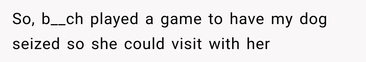 So, b__ch played a game to have my dog seized so she could visit with her