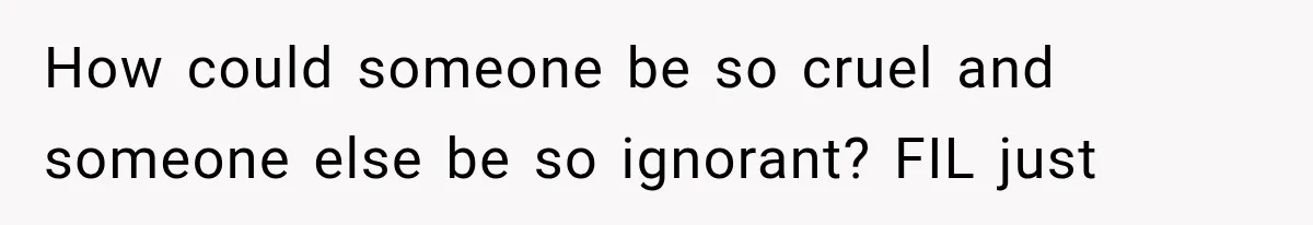 How could someone be so cruel and someone else be so ignorant? FIL just
