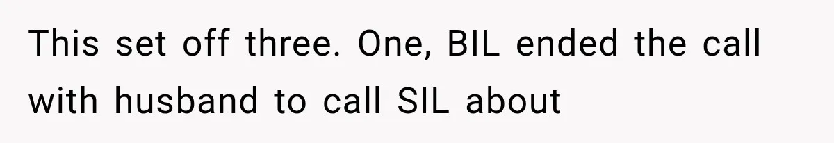 This set off three. One, BIL ended the call with husband to call SIL about