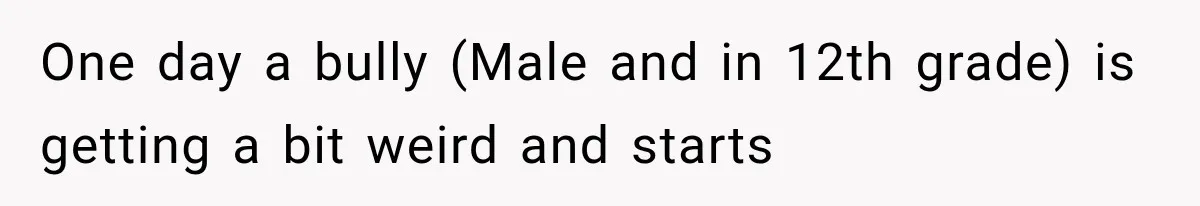 One day a bully (Male and in 12th grade) is getting a bit weird and starts