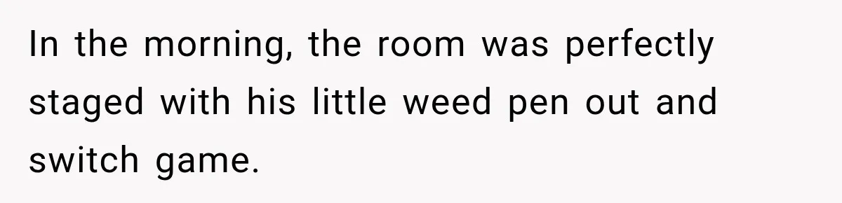 In the morning, the room was perfectly staged with his little weed pen out and switch game.