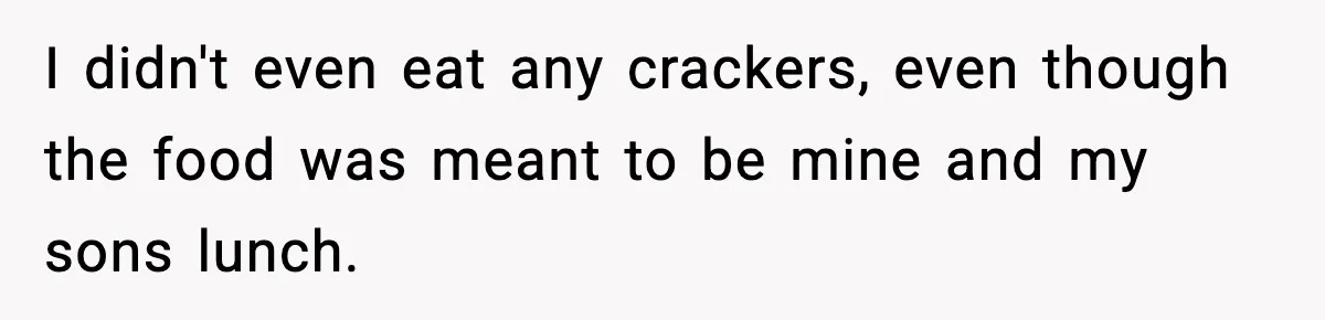 Mom Brings Lunch for Everyone, Then Gets Blamed for Not Letting One Child Eat All the Crackers I didn't even eat any crackers, even though the food was meant to be mine and my sons lunch.